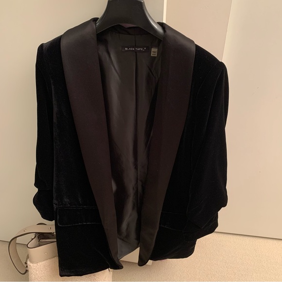 New black tape velvet 3/4 sleeves blazer jacket - Picture 6 of 6